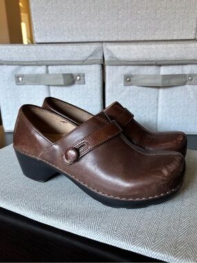 Dansko Brown Leather Mary Jane Clogs
